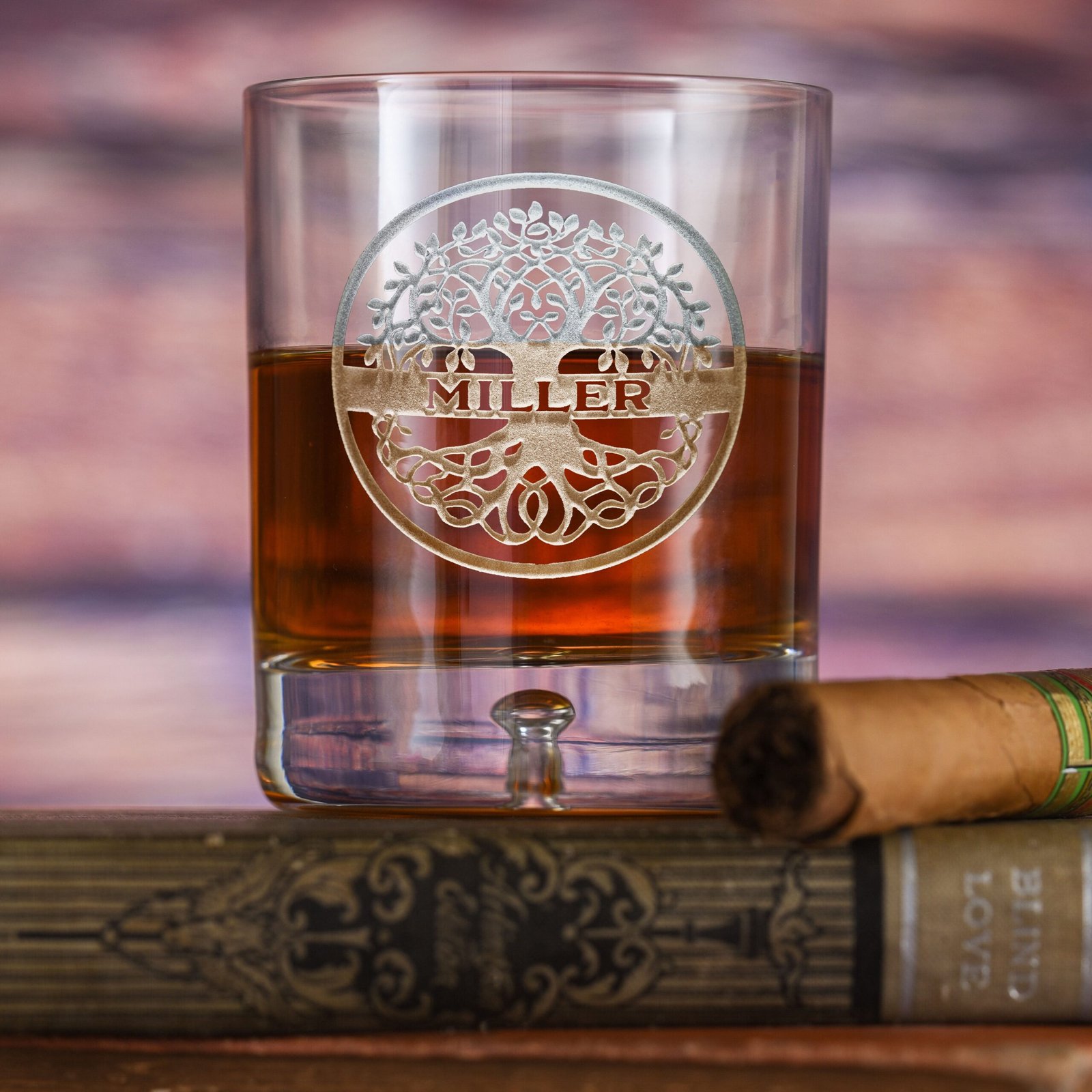 Fivetownsgift Family Tree Engraved Crystal Bourbon Glass – Personalized Gift