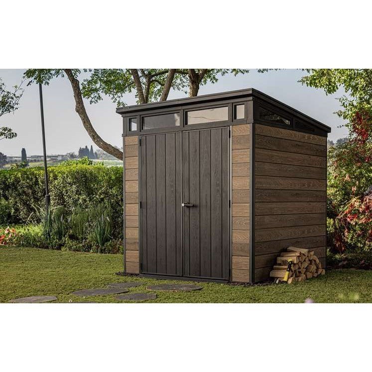 Keter 7′ x 7′ Walnut Signature Pent Plastic Shed – Walnut Woodlook - Image 2