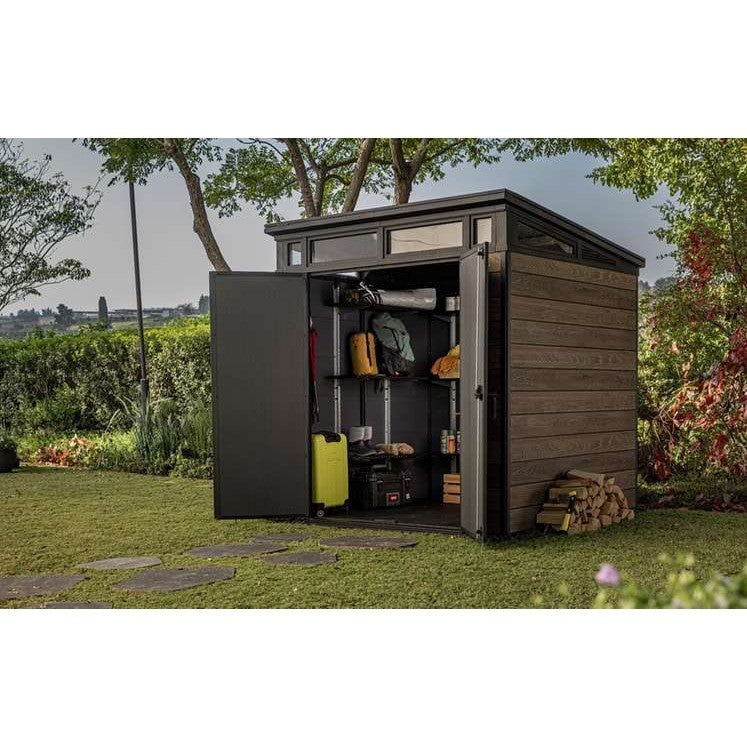 Keter 7′ x 7′ Walnut Signature Pent Plastic Shed – Walnut Woodlook - Image 3