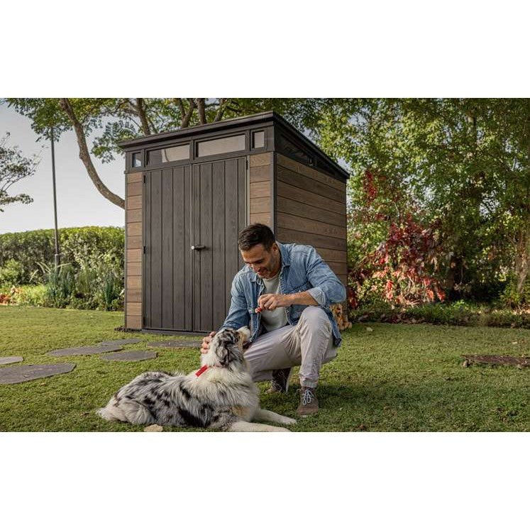 Keter 7′ x 7′ Walnut Signature Pent Plastic Shed – Walnut Woodlook - Image 4