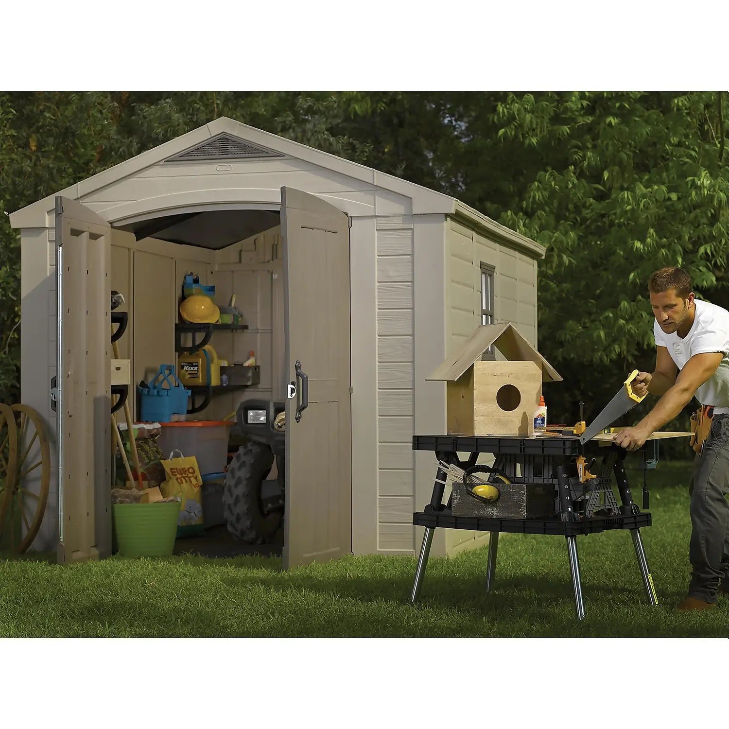 Keter 8’x11′ Factor Heavy Duty Plastic Garden Shed – Beige - Image 3