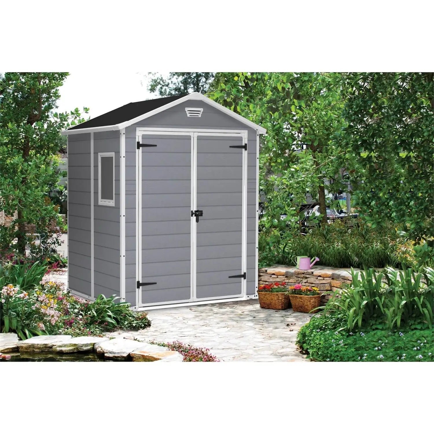 Keter 6′ x 5′ Manor Plastic Garden Storage Shed – Grey - Image 6