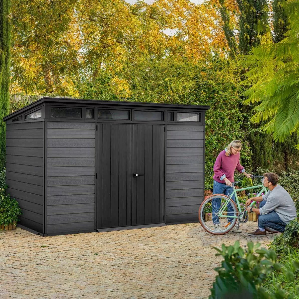 Keter 11’x 7′ Cortina Heavy Duty Plastic Pent Shed – Dark Grey - Image 3