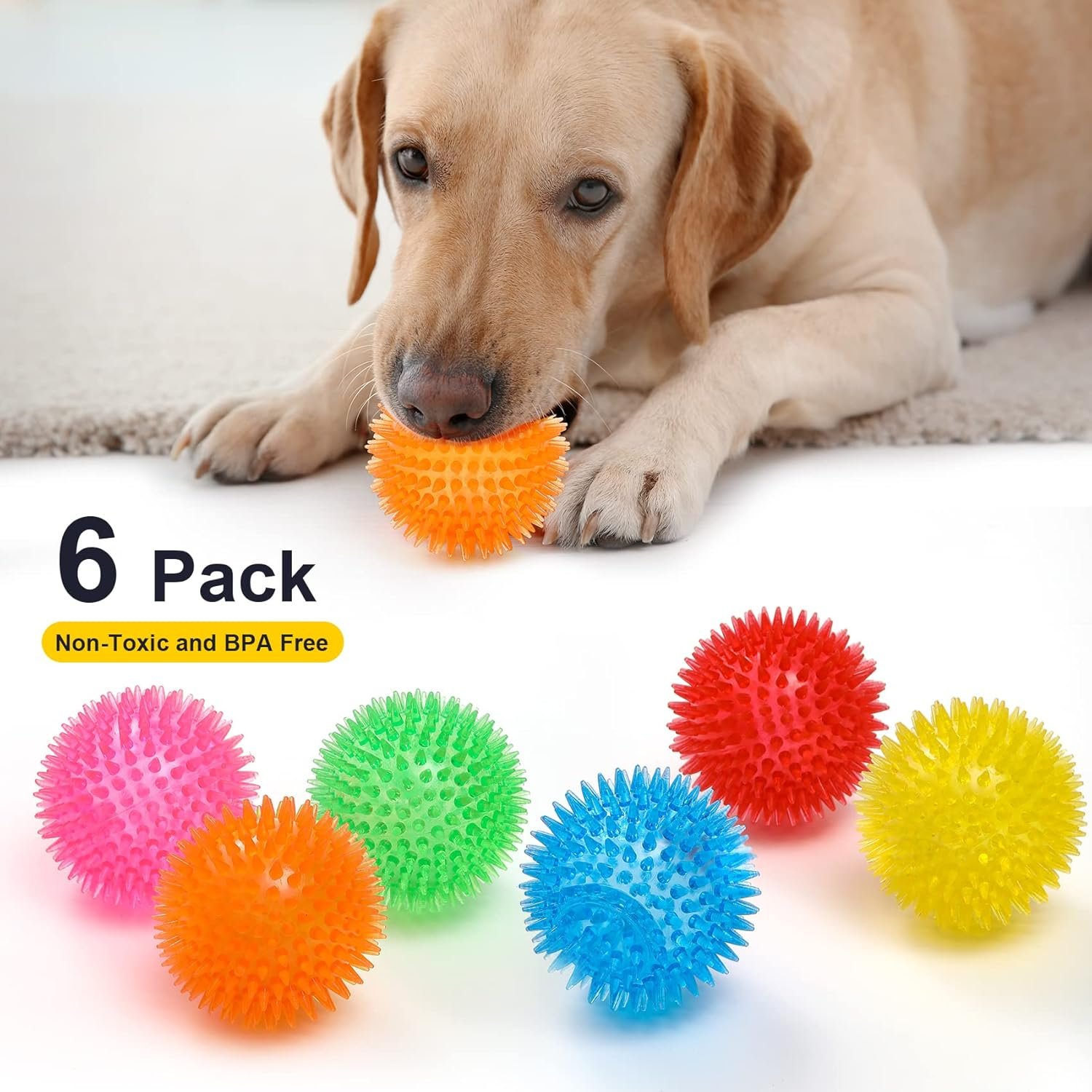 Puppy Chew Toys Six Balls for Teething, BPA Free Non-Toxic (6 Colors) - Image 3