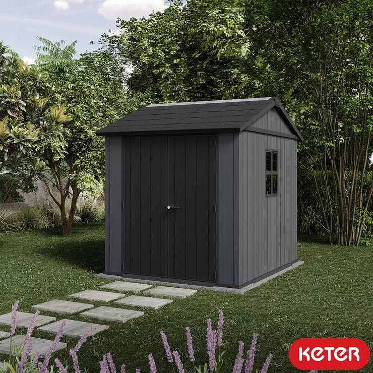 Keter 7′ x 7.5′ Newton Plus Side Entry Plastic Shed – Dark Grey - Image 2