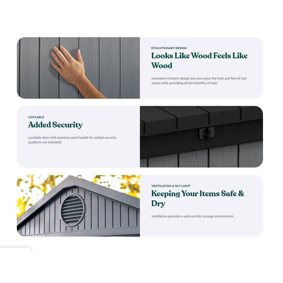 Keter 6’x8′ Darwin Heavy Duty Plastic Garden Shed – Grey - Image 2