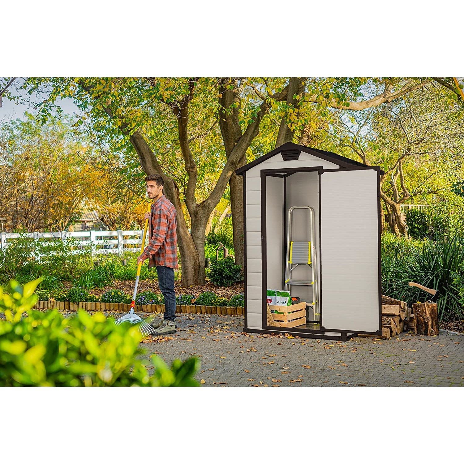 Keter 4′ x 3′ Manor Plastic Garden Storage Shed – Beige - Image 3