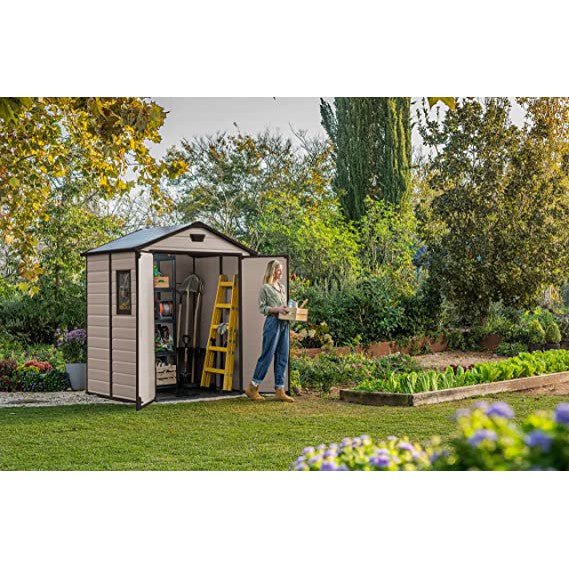 Keter 6′ x 5′ Manor Plastic Garden Storage Shed – Beige - Image 6