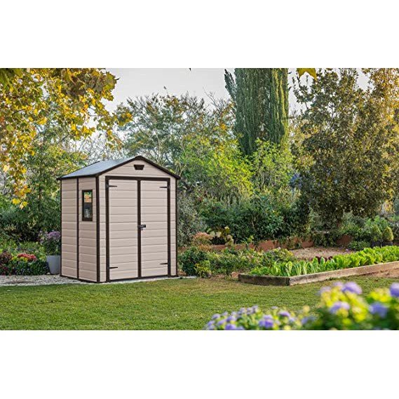 Keter 6′ x 5′ Manor Plastic Garden Storage Shed – Beige - Image 5