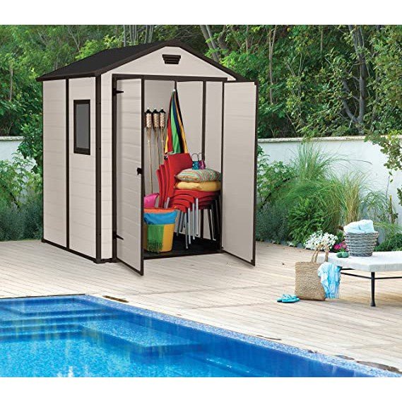 Keter 6′ x 5′ Manor Plastic Garden Storage Shed – Beige - Image 4