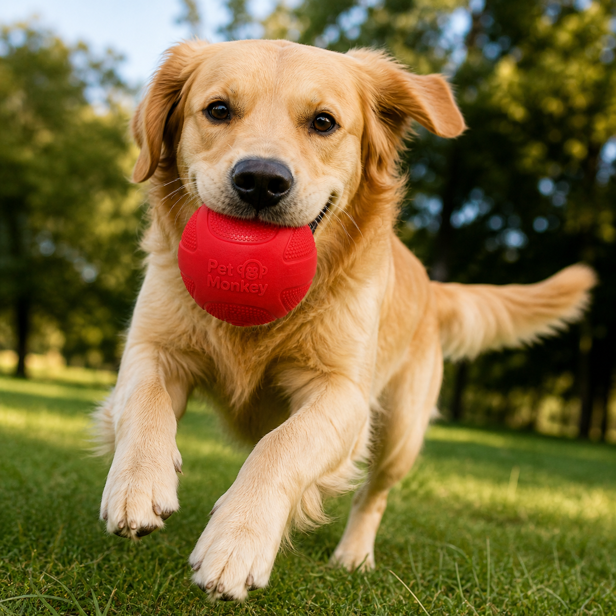 Pet Monkey Durable Rubber Dog Ball – Textured Interactive Chew & Fetch Toy for Dogs (Bite-Resistant, Non-Toxic, Red) - Image 5