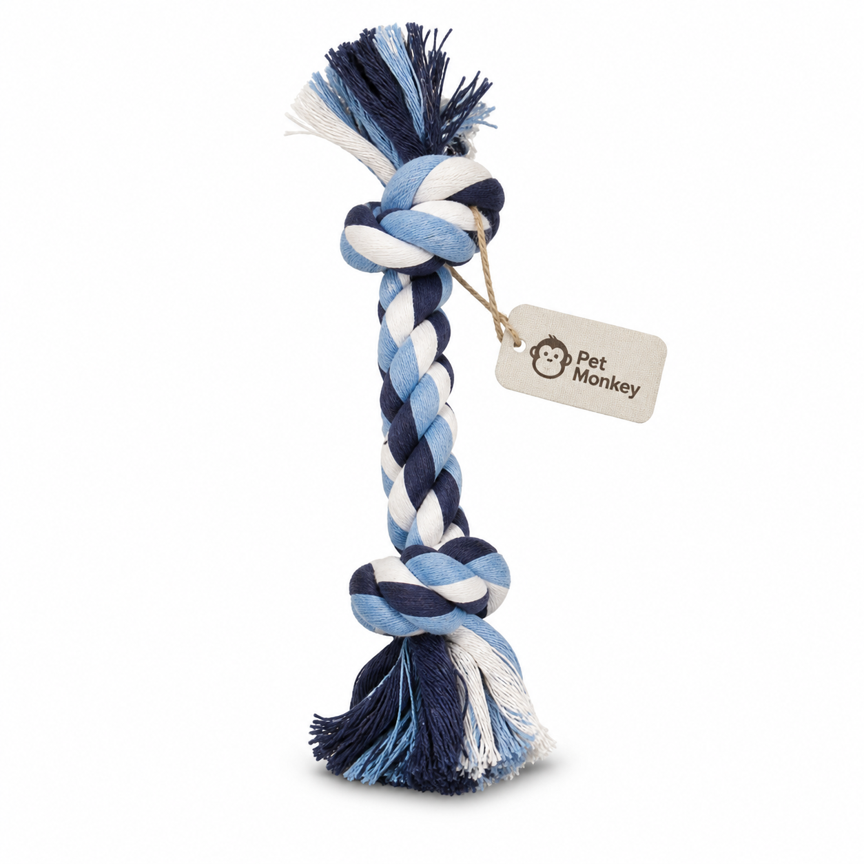 Pet Monkey Braided Cotton Rope Dog Toy – Durable Tug & Chew Toy for Dogs (Teeth Cleaning, Blue & White) - Image 2
