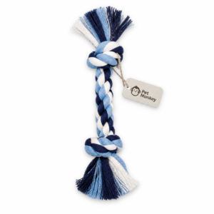 Pet Monkey Braided Cotton Rope Dog Toy – Durable Tug & Chew Toy for Dogs (Teeth Cleaning, Blue & White)