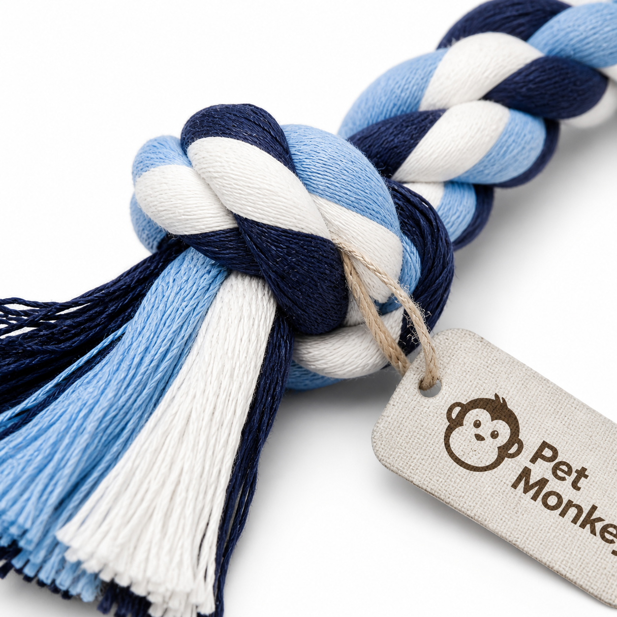 Pet Monkey Braided Cotton Rope Dog Toy – Durable Tug & Chew Toy for Dogs (Teeth Cleaning, Blue & White) - Image 3
