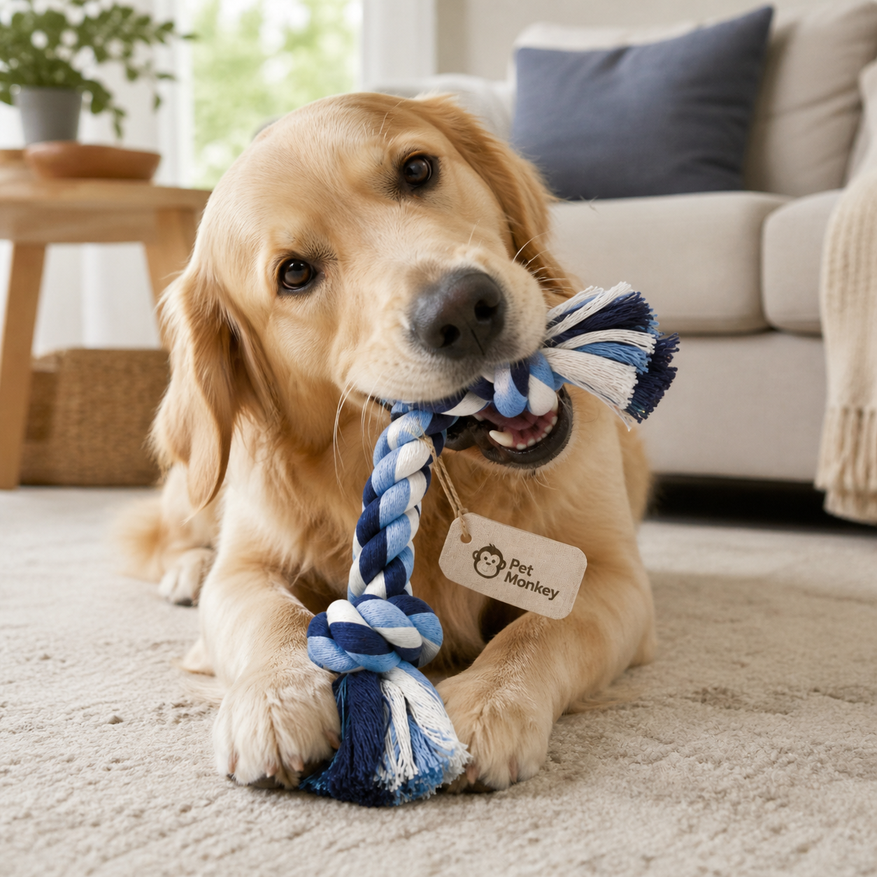 Pet Monkey Braided Cotton Rope Dog Toy – Durable Tug & Chew Toy for Dogs (Teeth Cleaning, Blue & White) - Image 5
