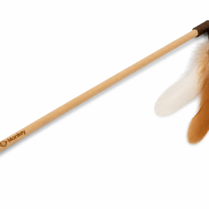 Pet Monkey Feather Teaser Wand Dog Toy – Interactive Training & Play Stick with Bell & Feathers (Wood Handle, Engaging Pet Toy)